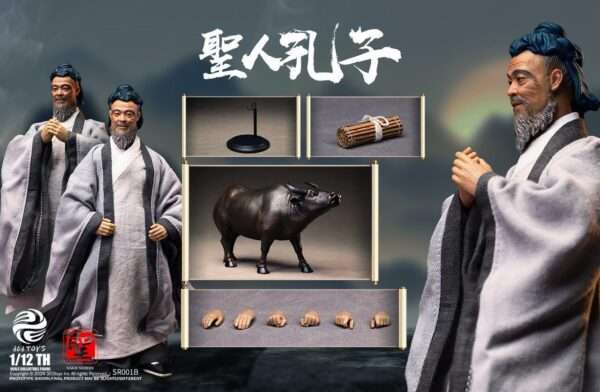 [303T-SR001B] 1/12 CONFUCIUS, THE SAGE TEACHER RIDING A WATER BUFFALO EASTWARD